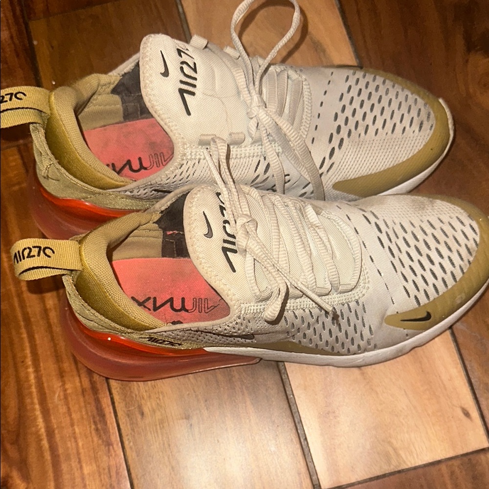 Nike Air Max 270 White and Gold Sneakers